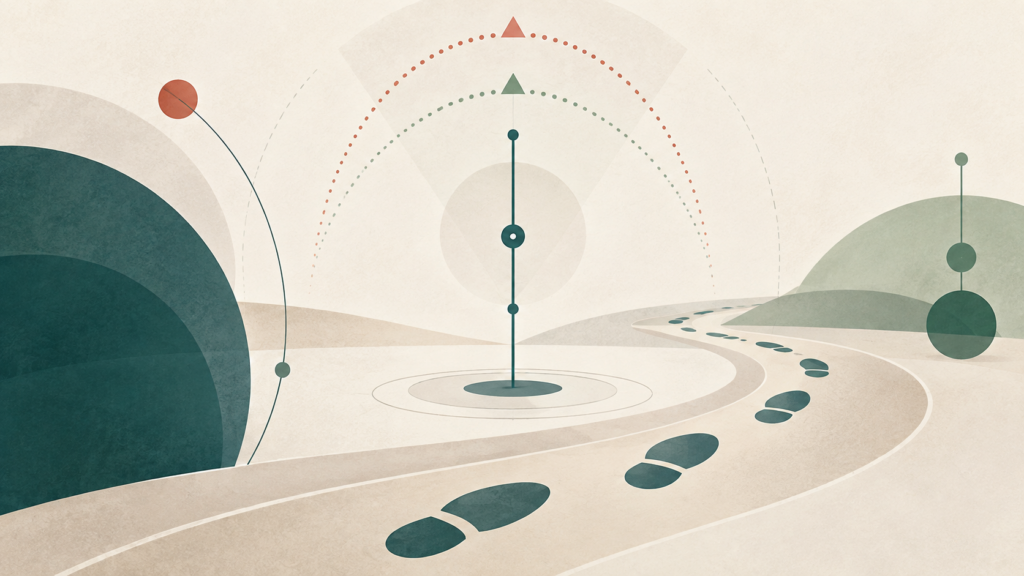 Grafica astratta su sguardo verticale, asse posturale, equilibrio e traiettoria del passo nella PSP
